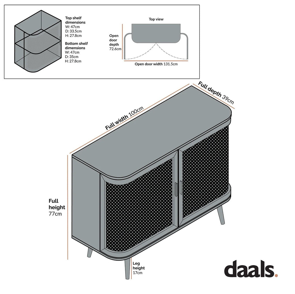 Daals Izzy Curved Rattan 2-Door Small Sideboard, Natural
