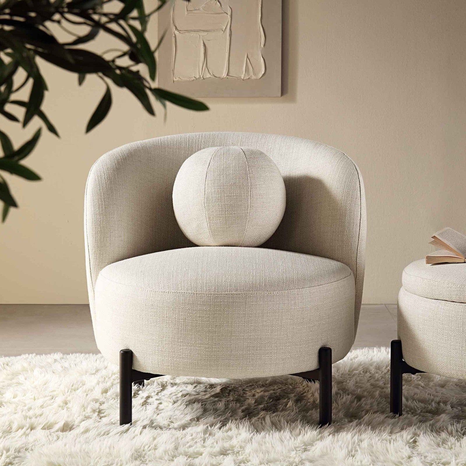 Daals Amboise Armchair with Ball Cushion, Beige Linen Blend