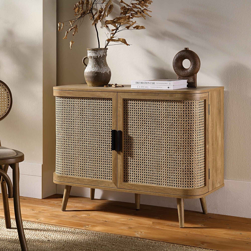 Daals Izzy Curved Rattan 2-Door Small Sideboard, Natural