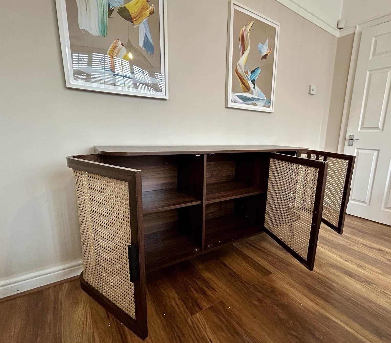 Daals Izzy Curved Rattan Large 3-Door Sideboard, Walnut