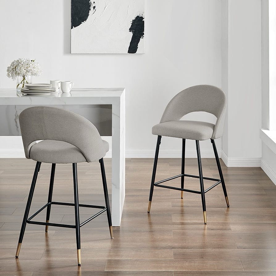Dusk Lola Stone Grey Linen Look & Black Set of 2 Barstools RRP £169