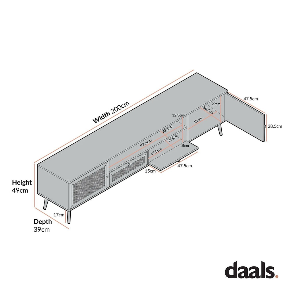 Daals Frances Woven Rattan 200cm Wide TV Unit, Natural