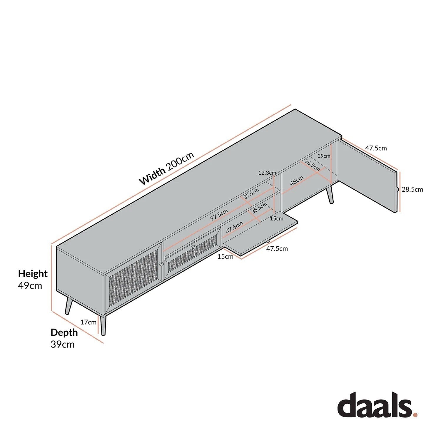 Daals Frances Woven Rattan 200cm Wide TV Unit, Natural