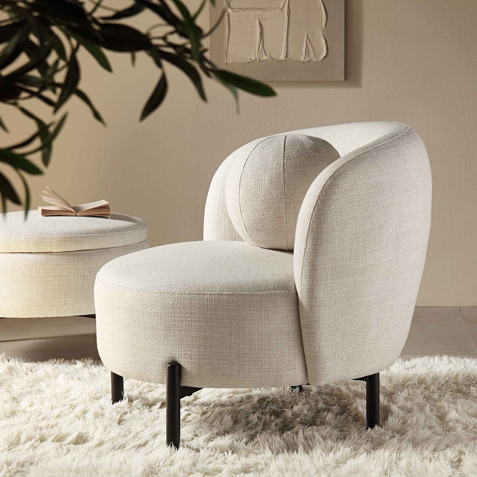 Daals Amboise Armchair with Ball Cushion, Beige Linen Blend