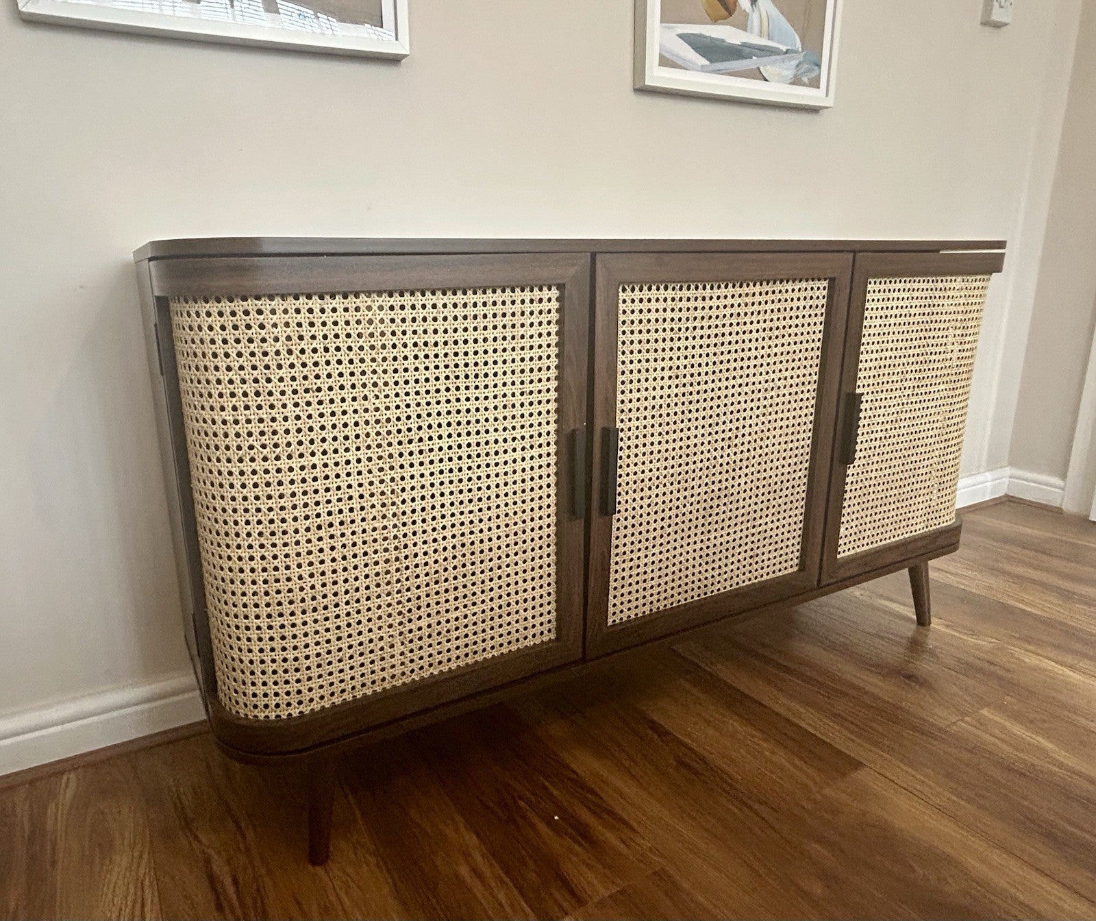 Daals Izzy Curved Rattan Large 3-Door Sideboard, Walnut