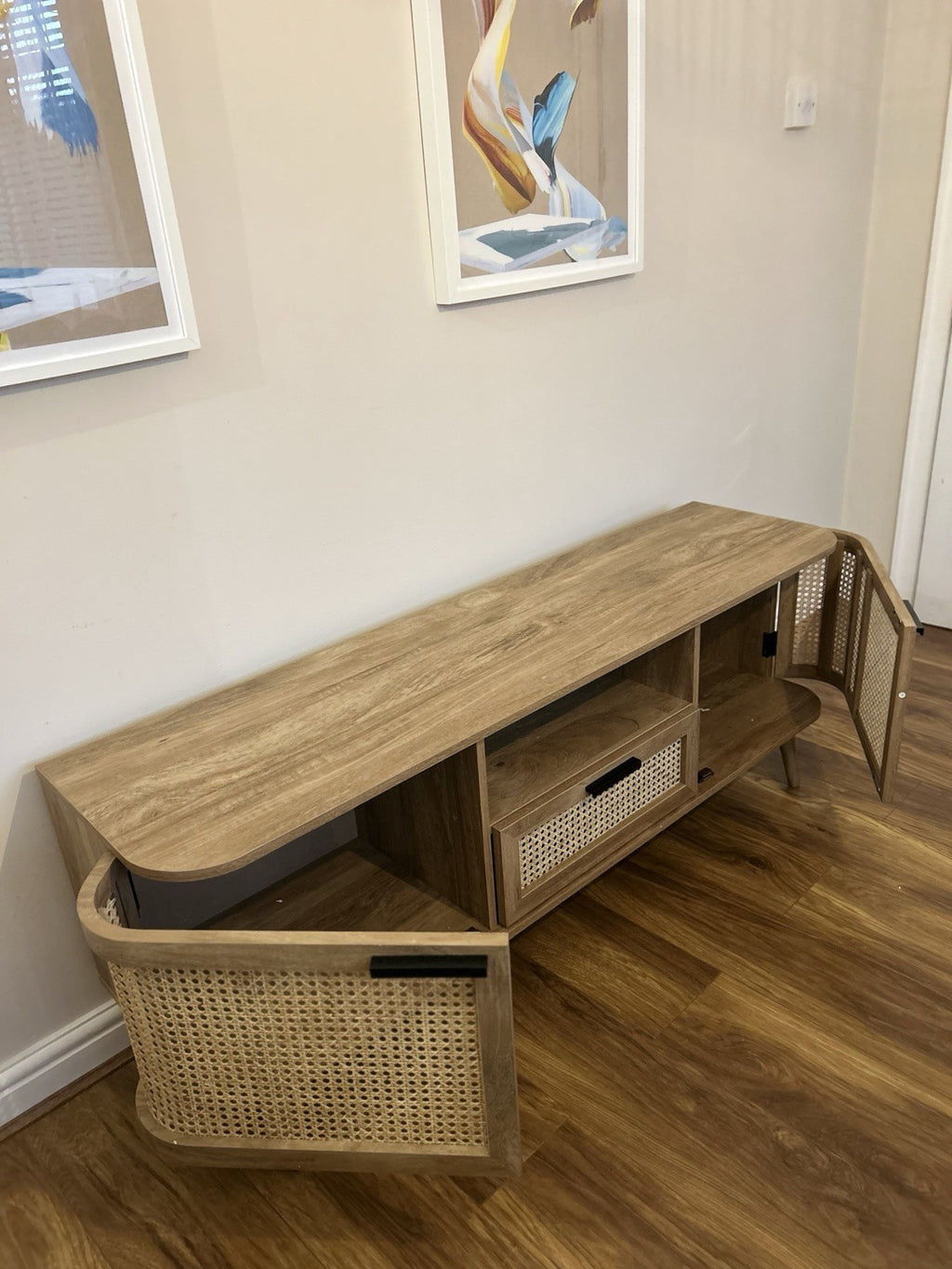 New Daals Izzy Curved Rattan 150cm TV Unit, Natural