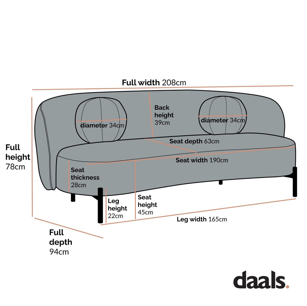 Daals Amboise 3-Seater Curved Sofa with Ball Cushions, Brick Boucle RRP £669.99