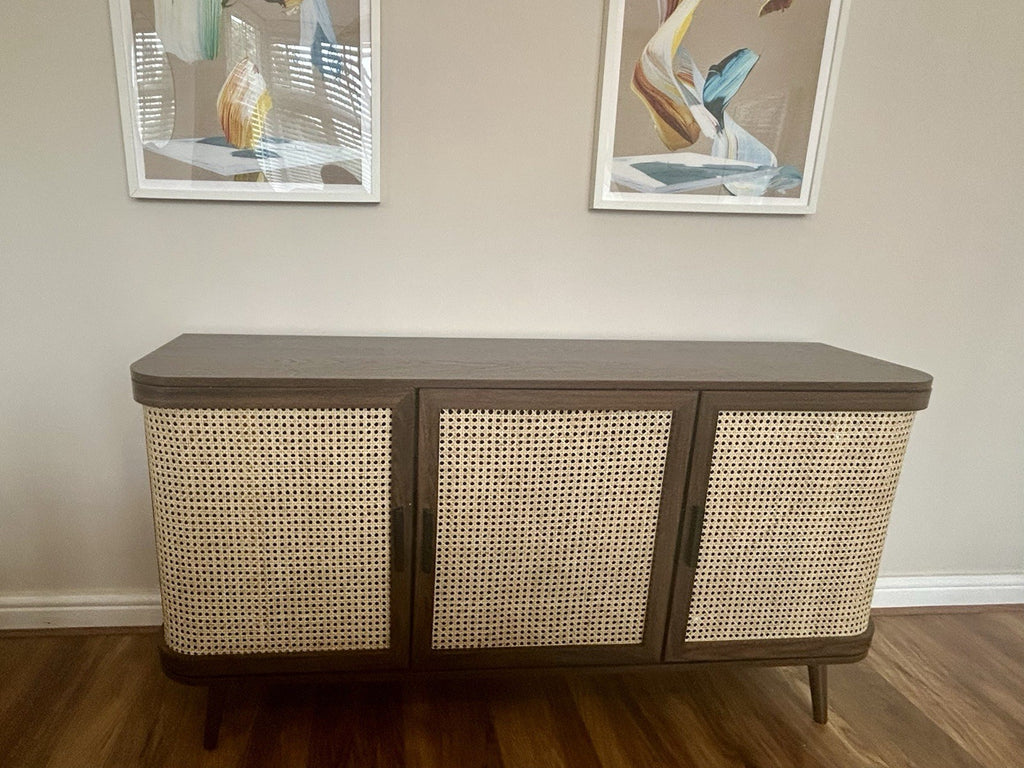 Daals Izzy Curved Rattan Large 3-Door Sideboard, Walnut