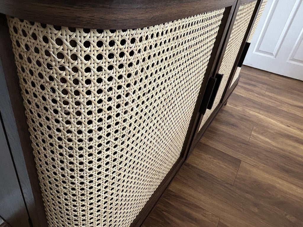 Daals Izzy Curved Rattan Large 3-Door Sideboard, Walnut