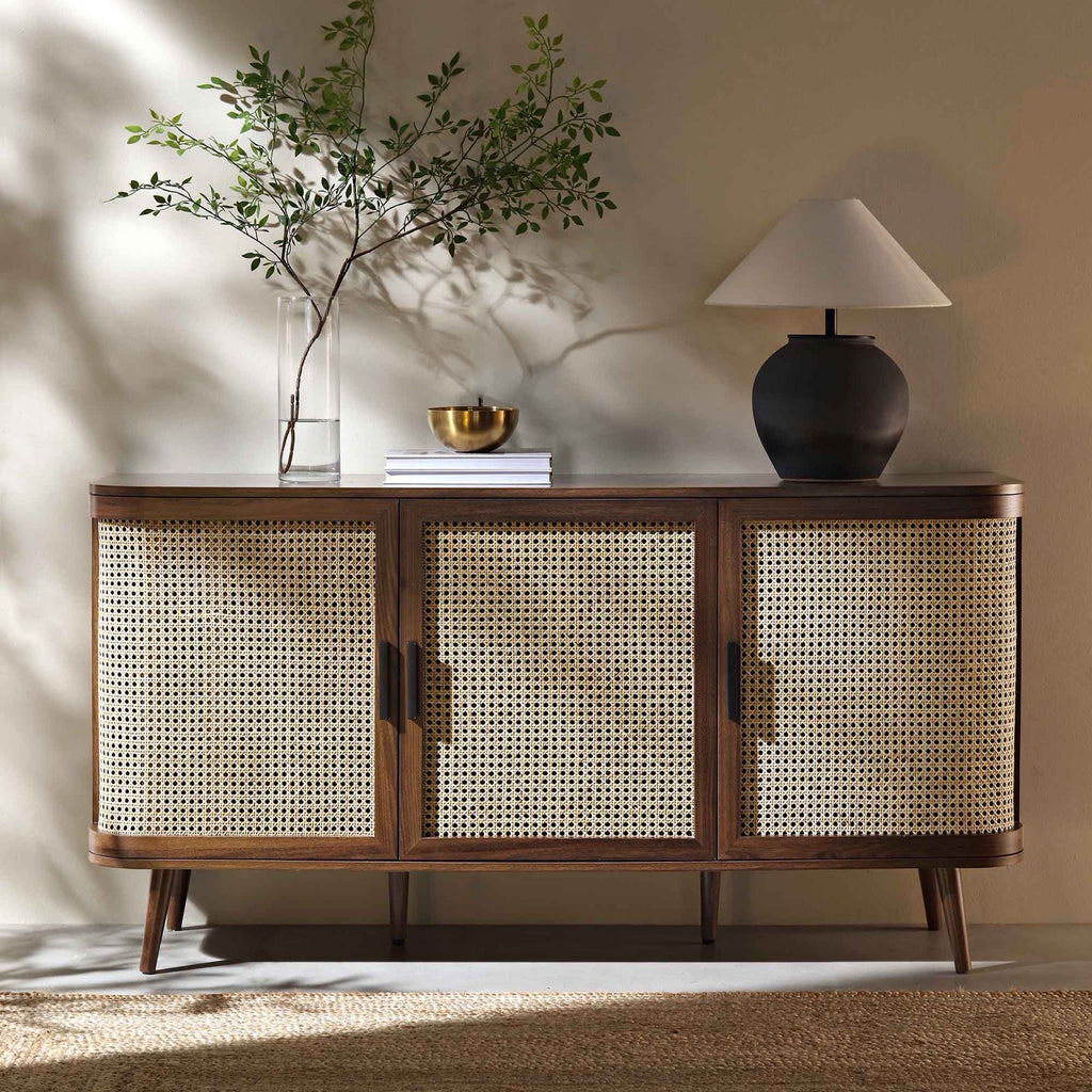 Daals Izzy Curved Rattan Large 3-Door Sideboard, Walnut