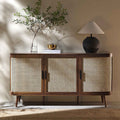 Daals Izzy Curved Rattan Large 3-Door Sideboard, Walnut