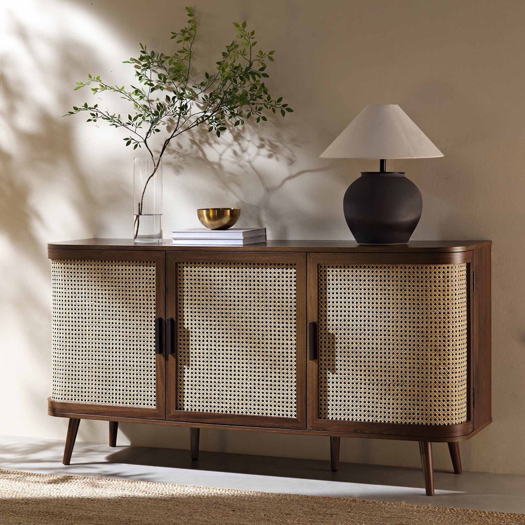 Daals Izzy Curved Rattan Large 3-Door Sideboard, Walnut