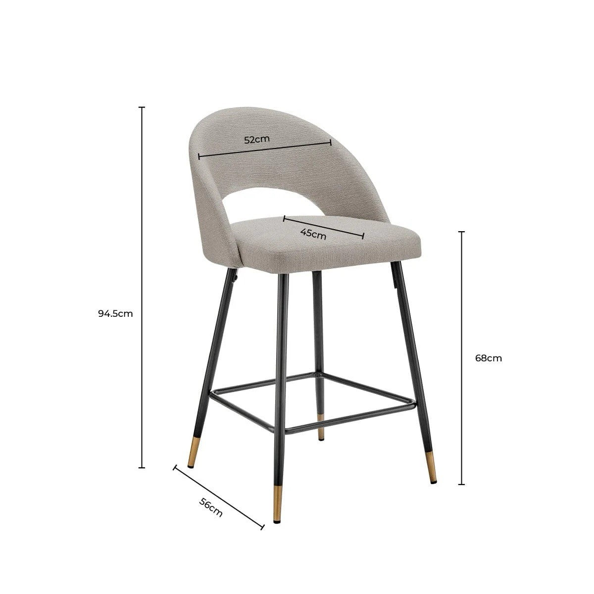 Dusk Lola Stone Grey Linen Look & Black Set of 2 Barstools RRP £169