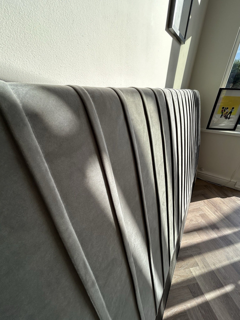 Daals Helia Pleated Silver Grey Velvet Headboard - Super King