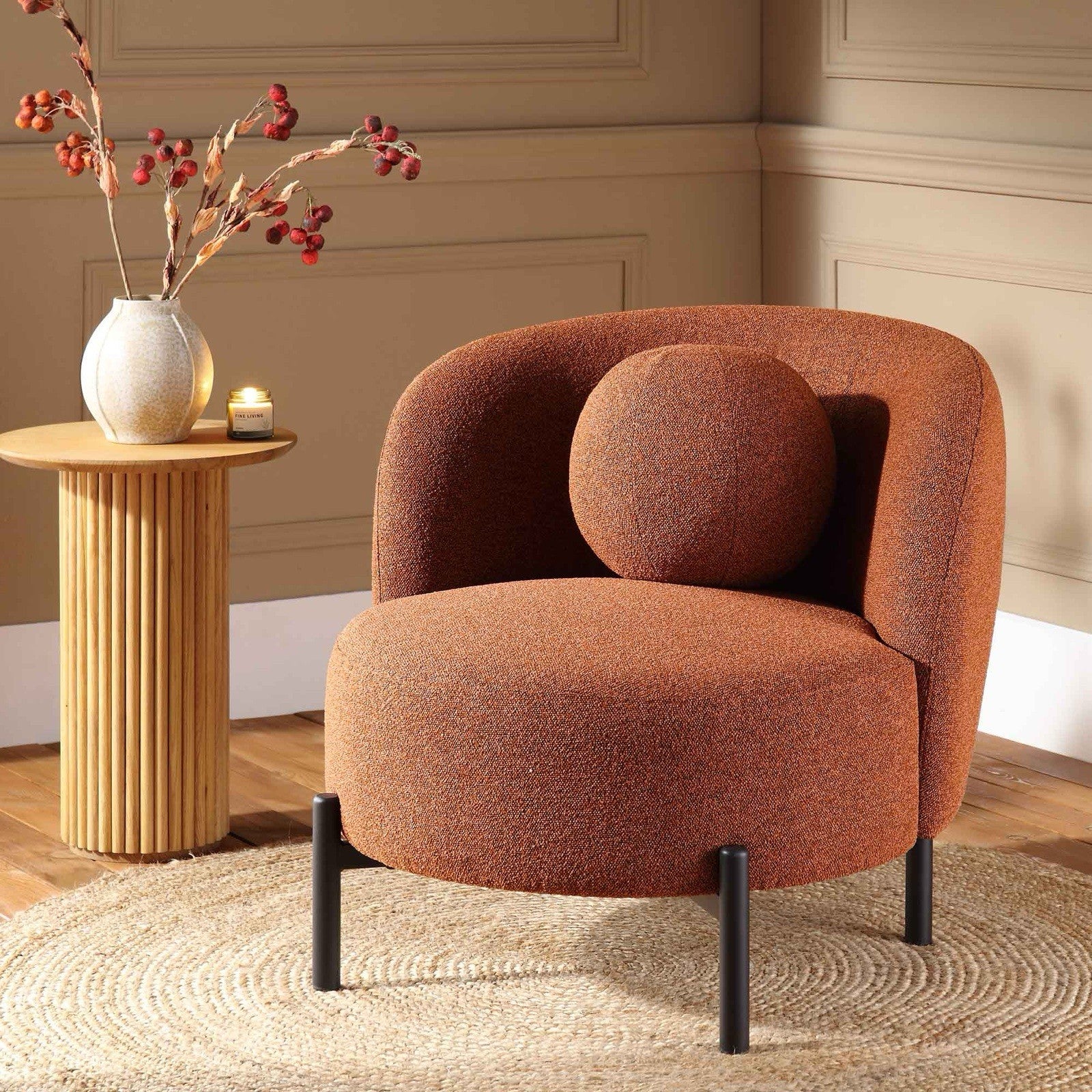 Daals Amboise Armchair with Ball Cushion, Brick Boucle (2 available)