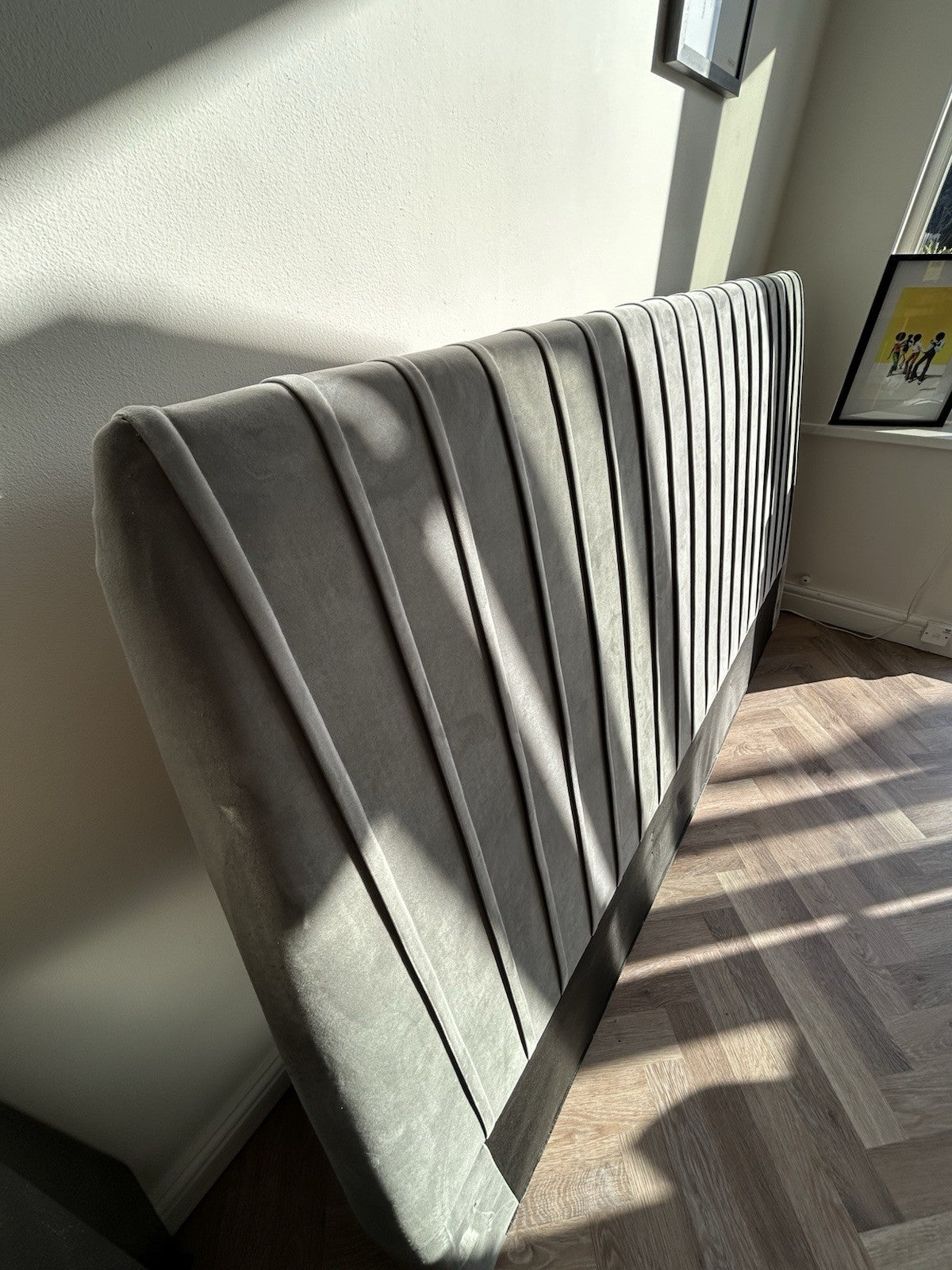 Daals Helia Pleated Silver Grey Velvet Headboard - Super King