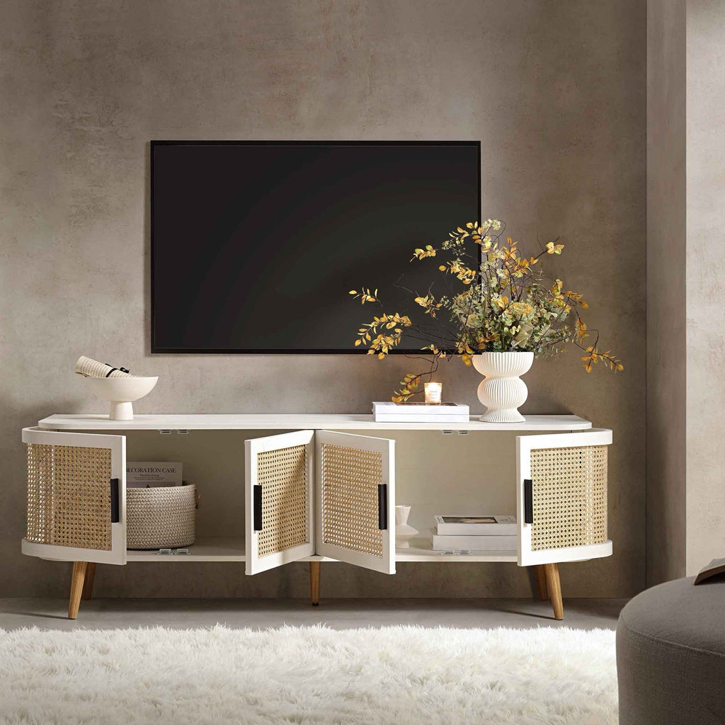 Daals Izzy Curved Rattan 160cm Wide TV Unit, White