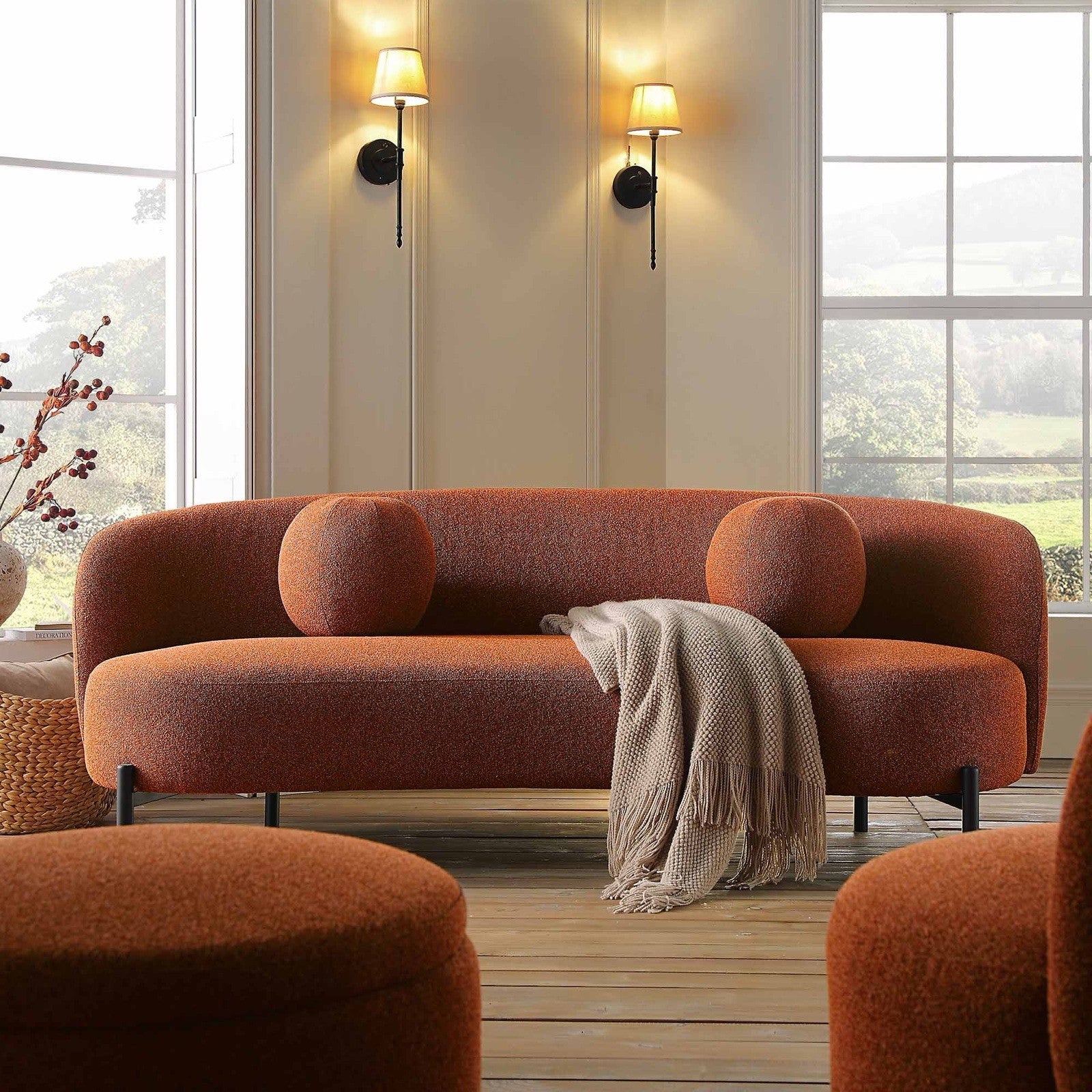 Daals Amboise 3-Seater Curved Sofa with Ball Cushions, Brick Boucle RRP £669.99
