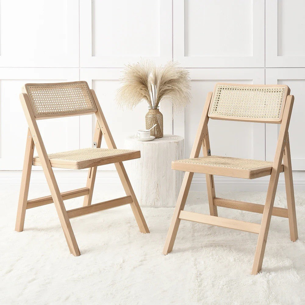 Daals Frances Set of 2 Folding Cane Rattan Chairs, Natural