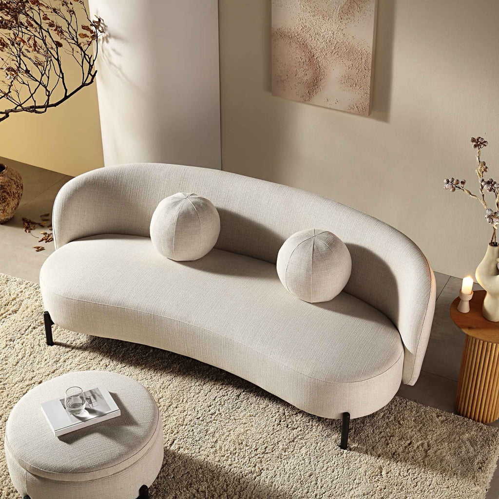 Daals Amboise 3-Seater Curved Sofa with Ball Cushions, Beige Linen Blend