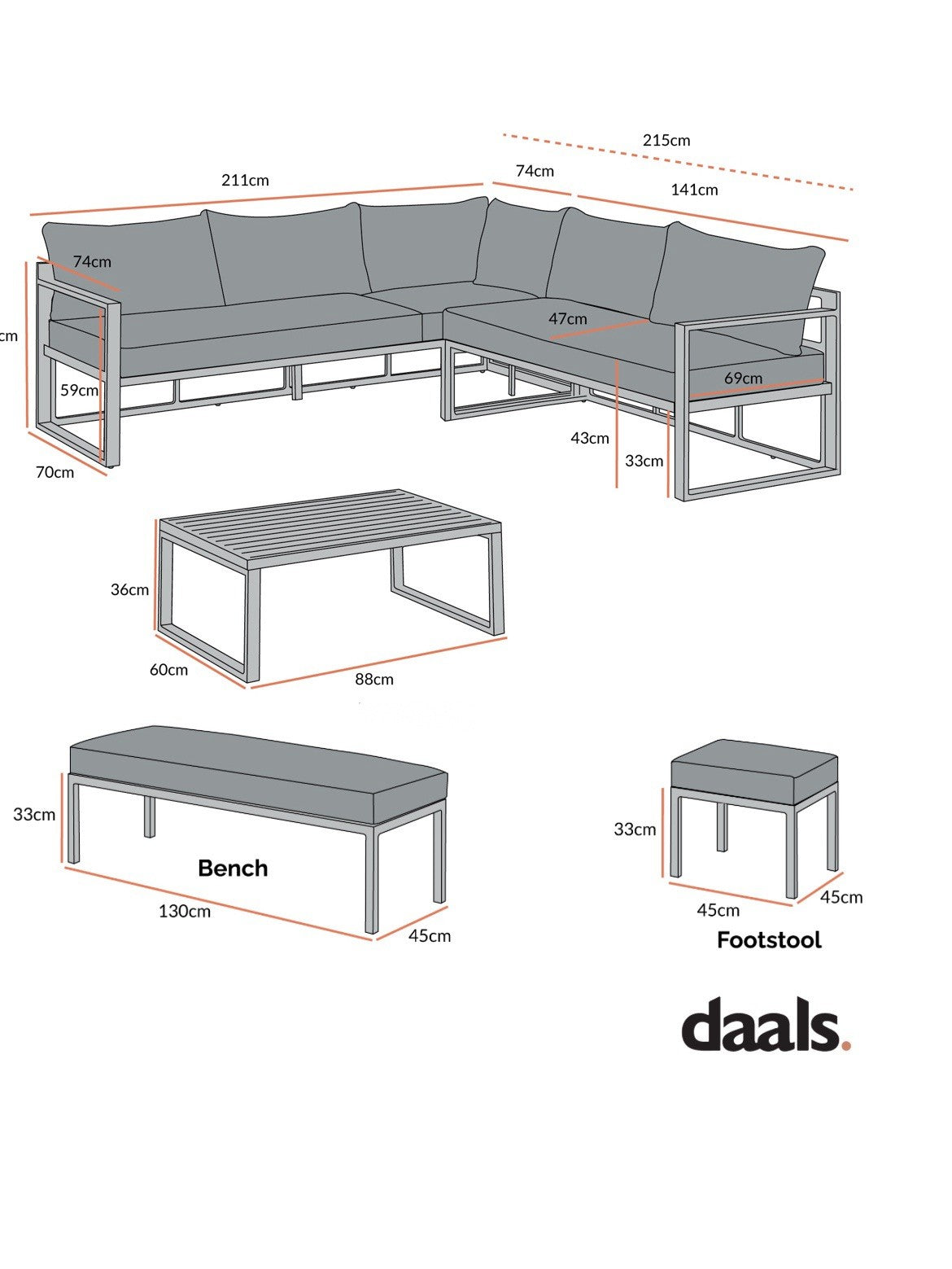 Daals Albany Aluminium Corner Sofa Set