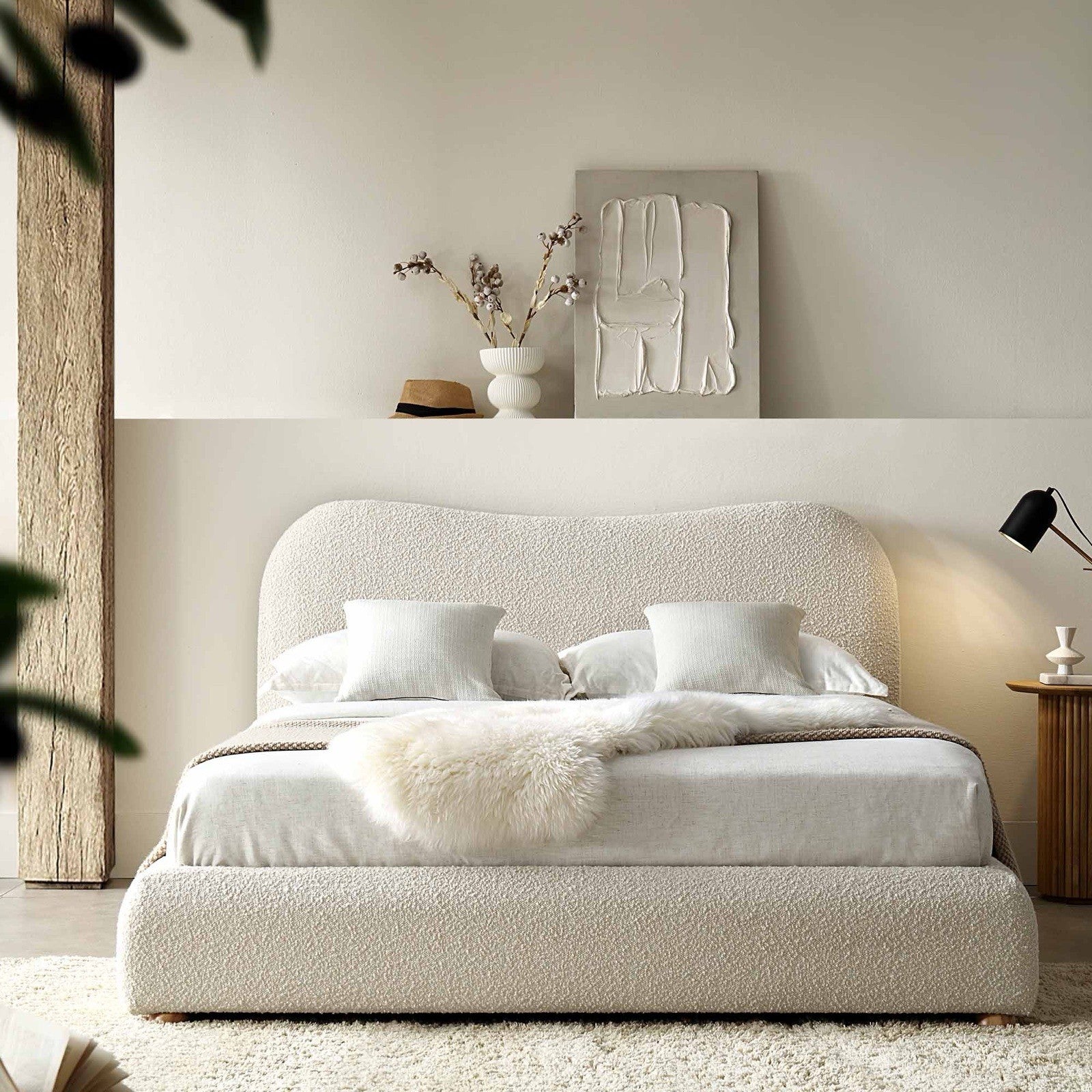 Daals Curved Headboard In Beige Boucle - King Size