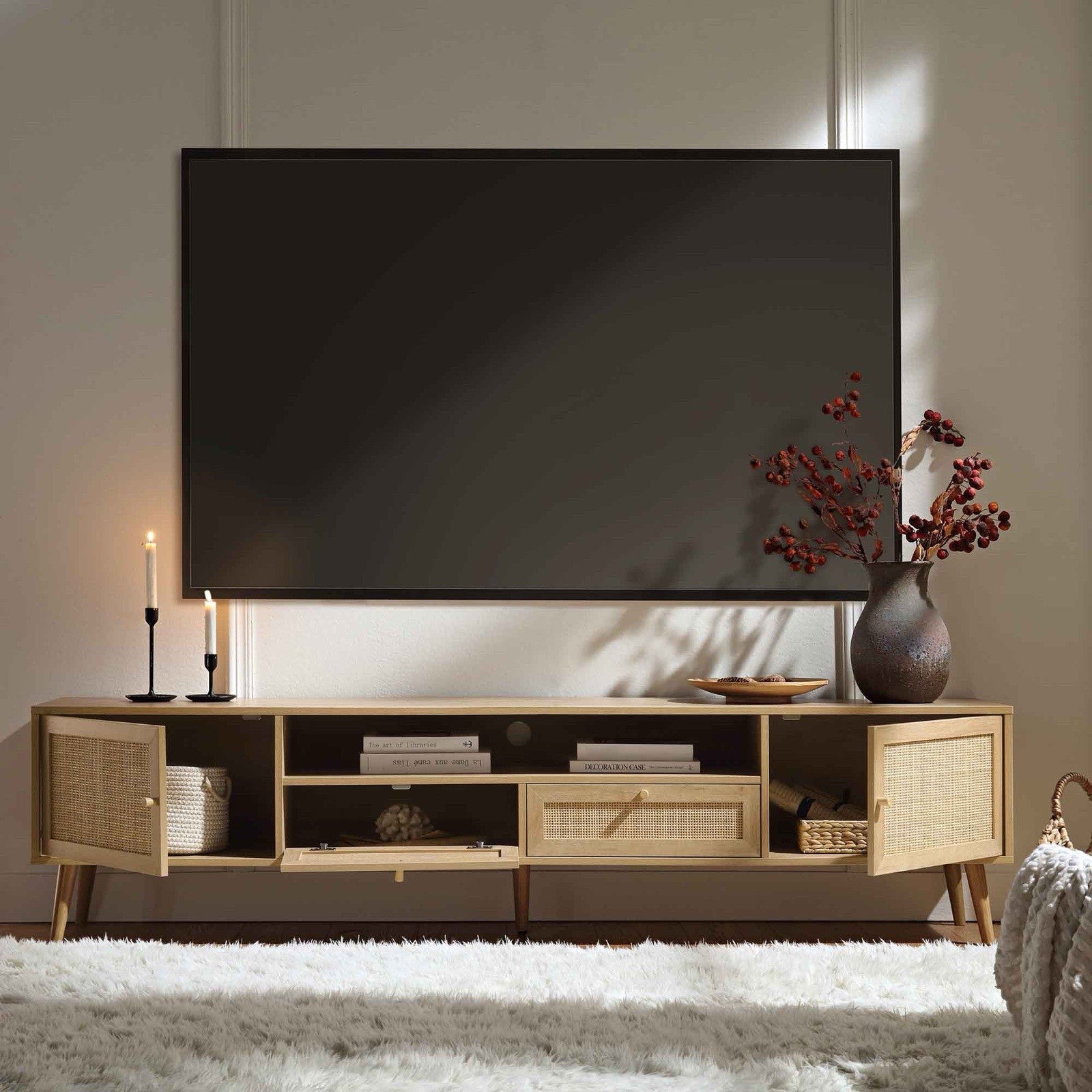 Daals Frances Woven Rattan 200cm Wide TV Unit, Natural