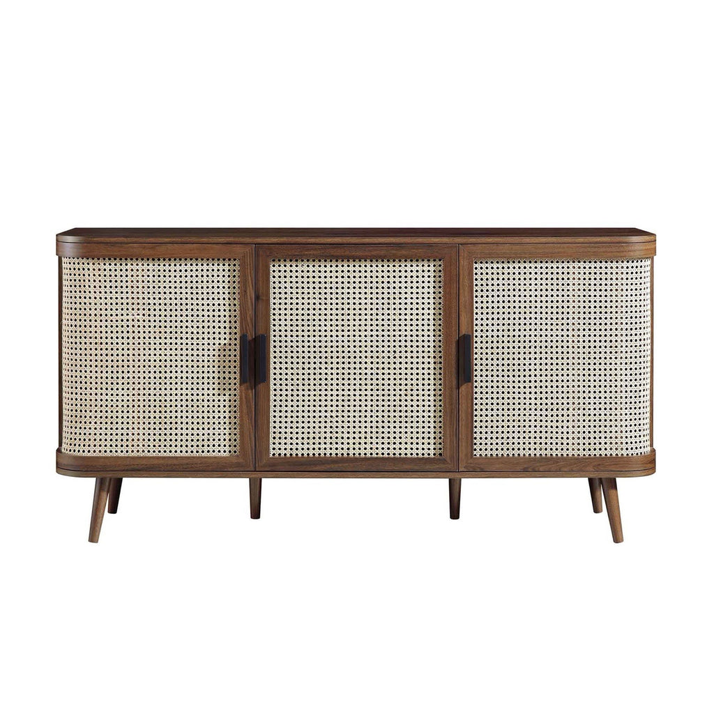 Daals Izzy Curved Rattan Large 3-Door Sideboard, Walnut
