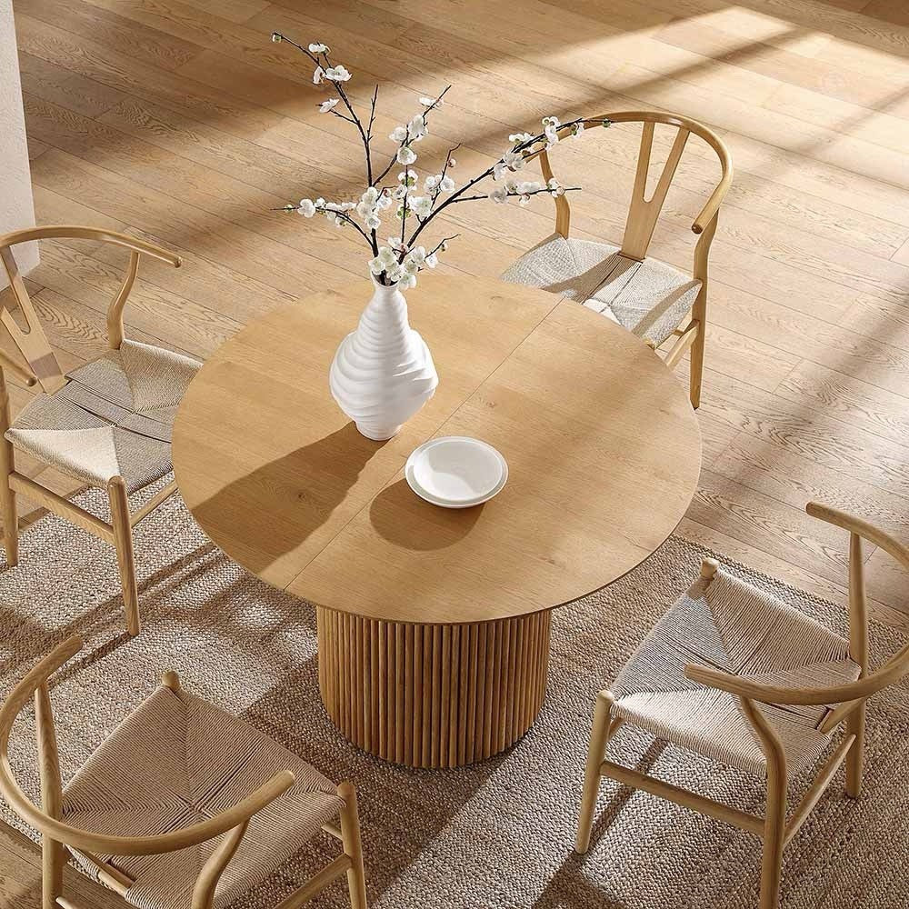 New Daals Maru Round 4-6 Seater Extending Dining Table, Oak Pedestal Japandi