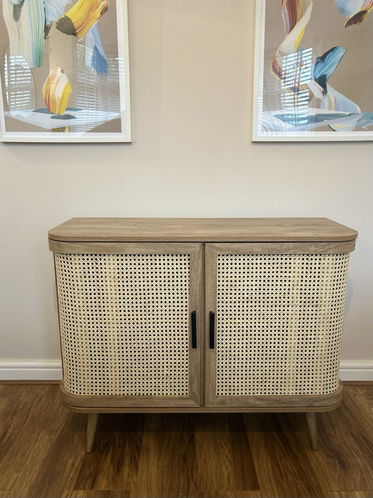 Daals Izzy Curved Rattan 2-Door Small Sideboard, Natural