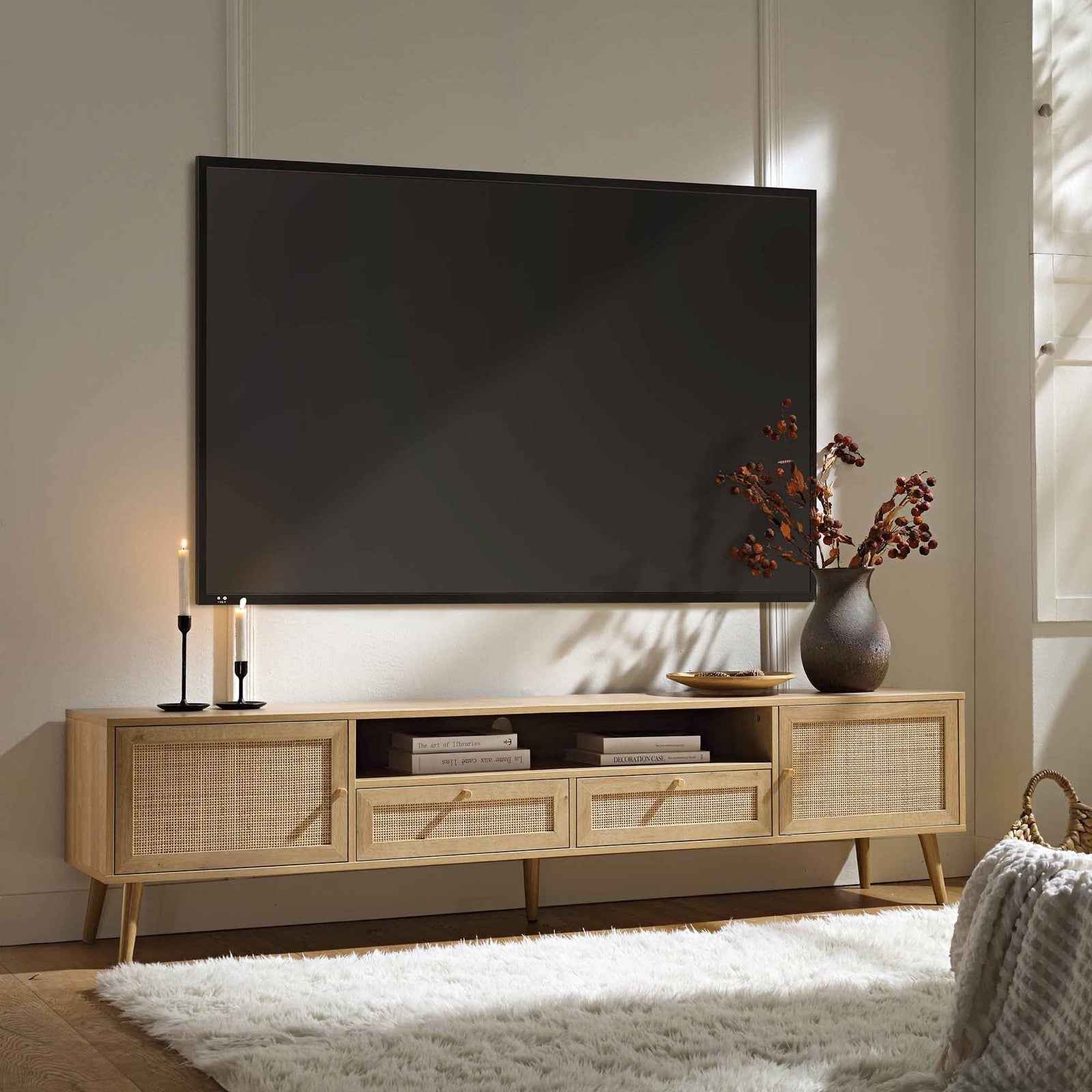 Daals Frances Woven Rattan 200cm Wide TV Unit, Natural