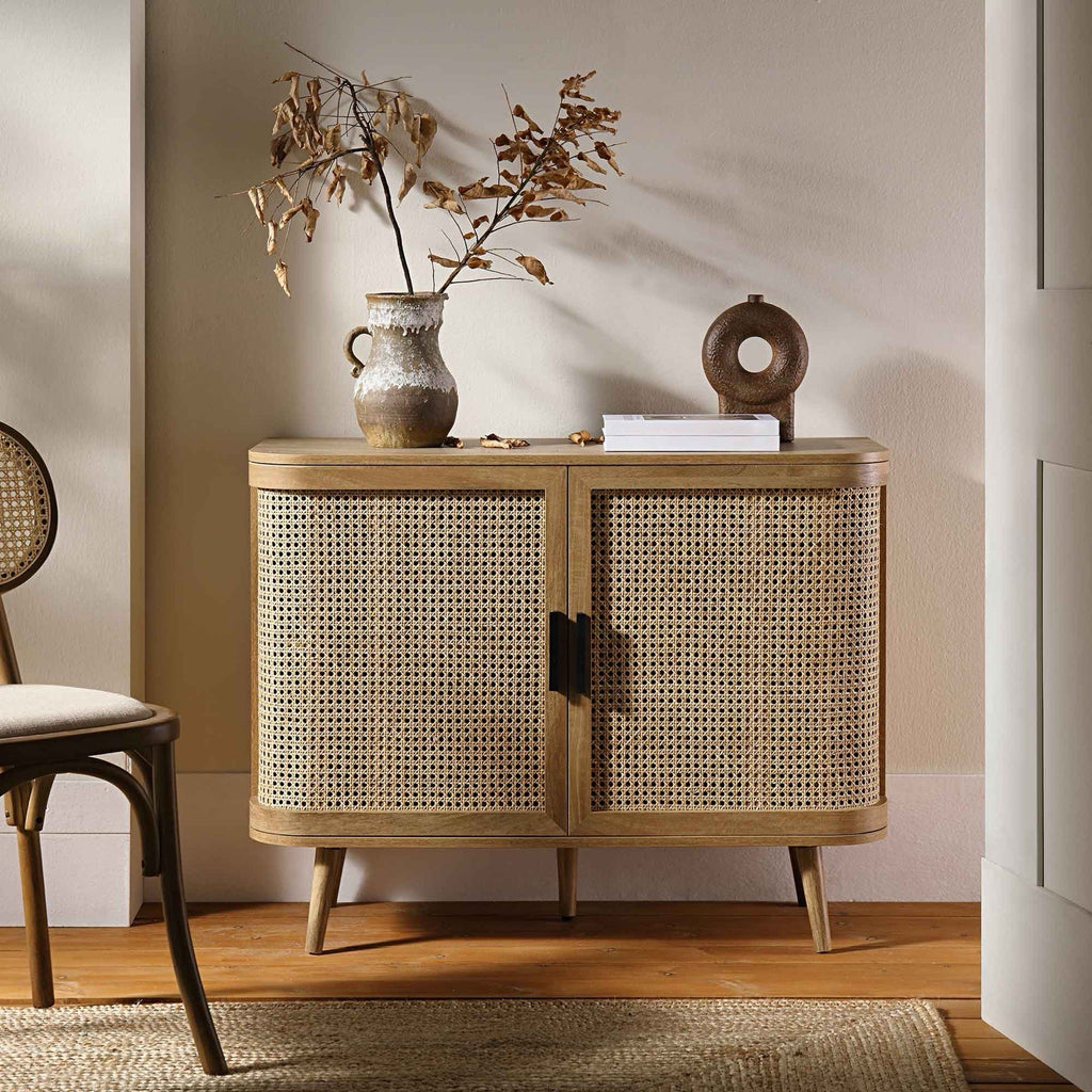 Daals Izzy Curved Rattan 2-Door Small Sideboard, Natural