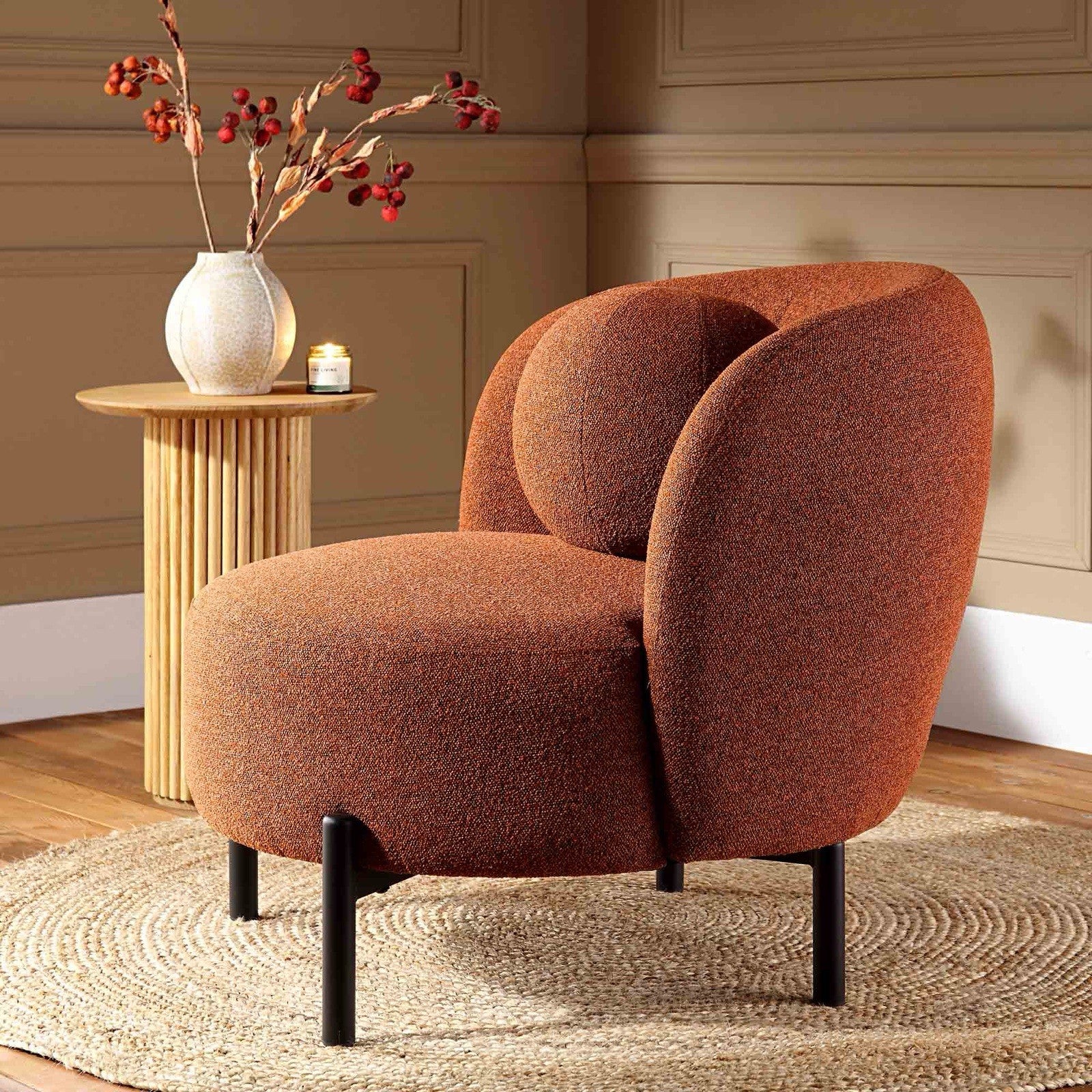 Daals Amboise Armchair with Ball Cushion, Brick Boucle (2 available)