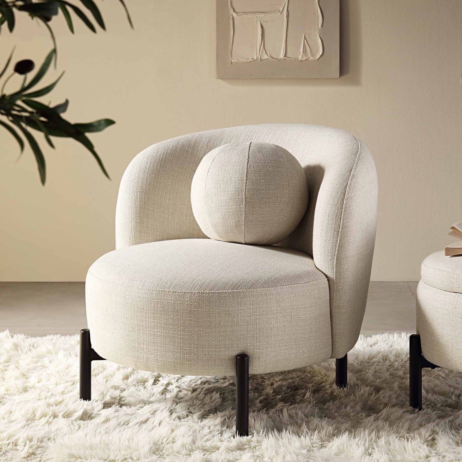 Daals Amboise Armchair with Ball Cushion, Beige Linen Blend
