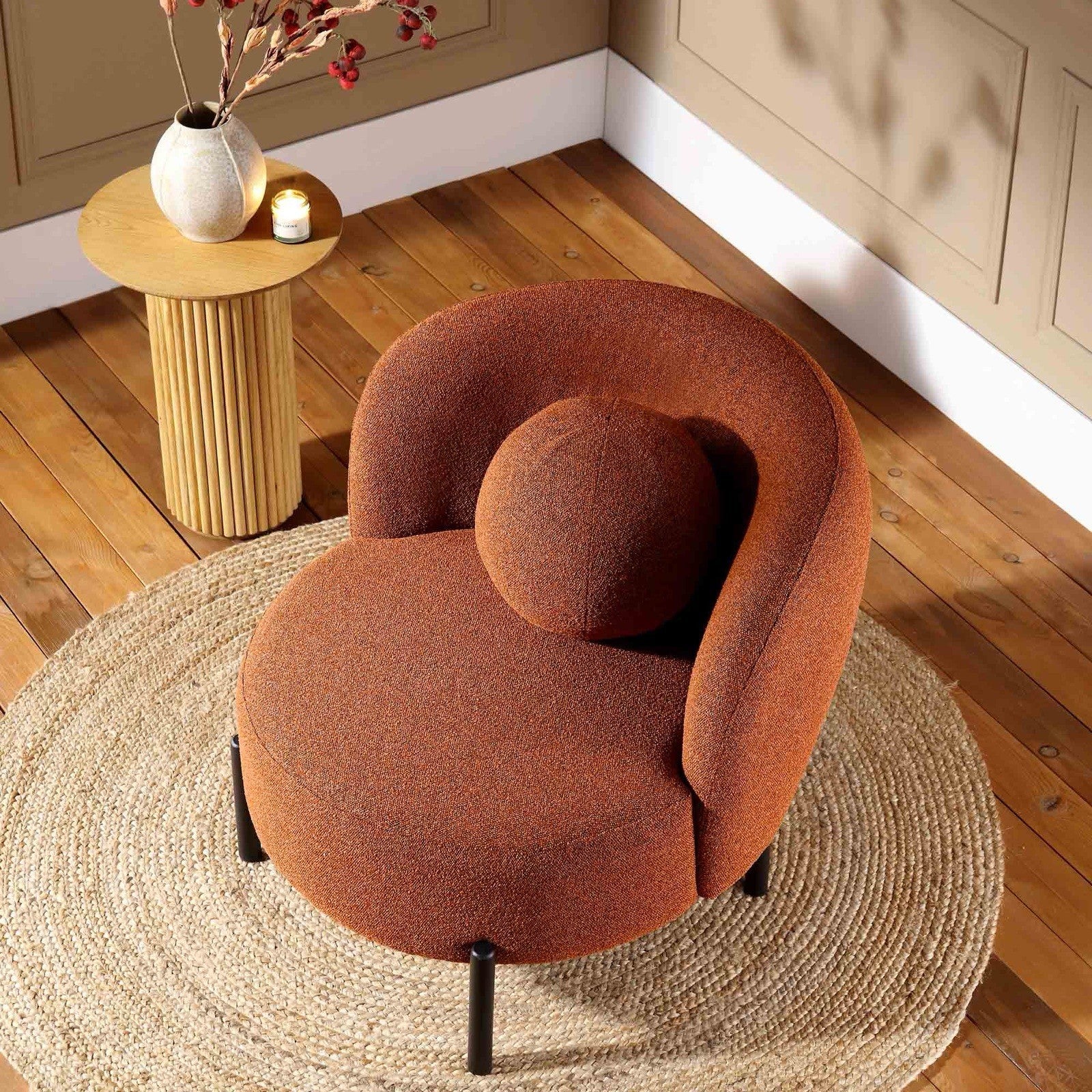 Daals Amboise Armchair with Ball Cushion, Brick Boucle (2 available)