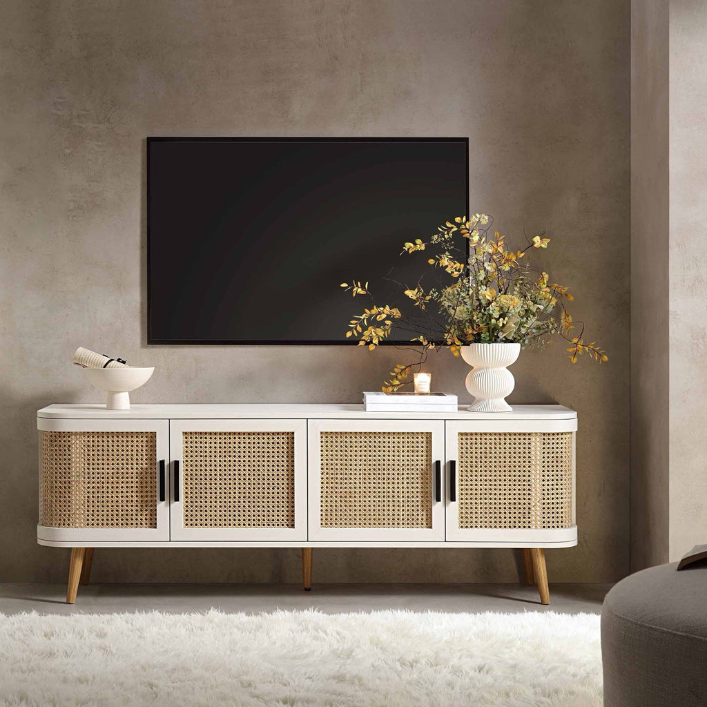Daals Izzy Curved Rattan 160cm Wide TV Unit, White
