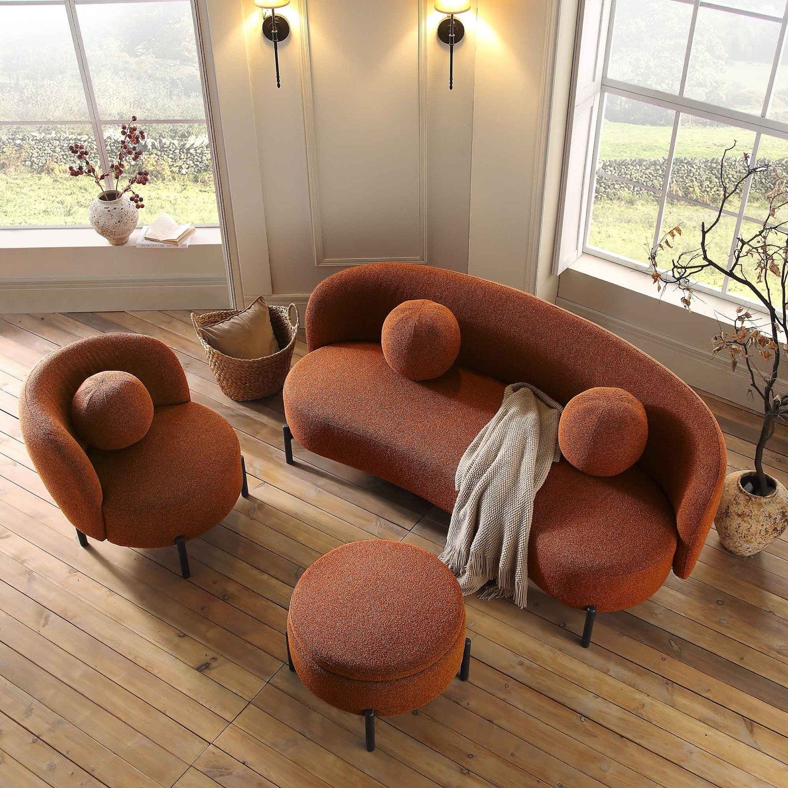 Daals Amboise 3-Seater Curved Sofa with Ball Cushions, Brick Boucle RRP £669.99