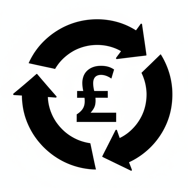 monochrome icon of recycle circle with a pound sign in 